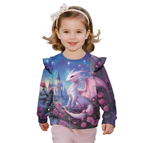 WELLFLYHOM Girl's Graphic Shirts Top 1-8T Long Sleeve Crewneck Sweatshirts Pullover Drop Shoulder Sweater Top