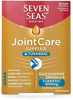 Seven Seas JointCare Supplements With Turmeric, 60 High Strength Capsules With Glucosamine, Omega-3, Vitamin D & C, EPA & DHA, Manganese & Zinc (30 day duo pack)