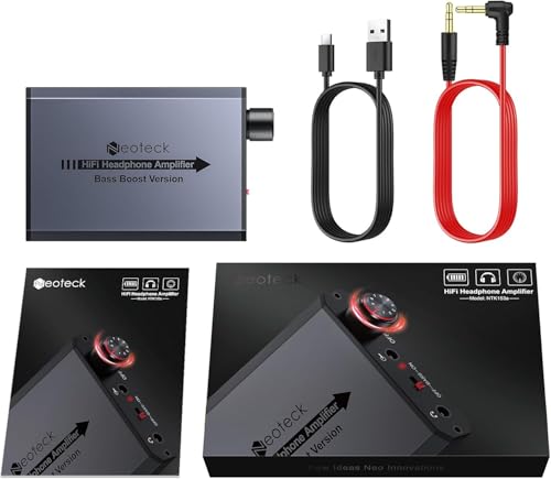 Neoteck 3.5mm Headphone Amp with Bass Boost Portable HiFi Headphone Amplifier, 16-300 Ohm, Aluminum Matte Surface for Mac, Phones, iPad, MP3, MP4 Computers PS4 PS5 Controller-Dark Grey