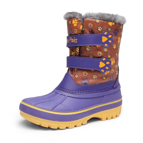 Dream Pairs Boys Girls Snow Boots Waterproof Outdoor Sport Warm Cozy Anti-Slip Cute Ankle Winter Shoes For Toddler/Little/Big Kid,Size 7 Toddler,Dark Blue/Brown/Yellow,Ducko cover