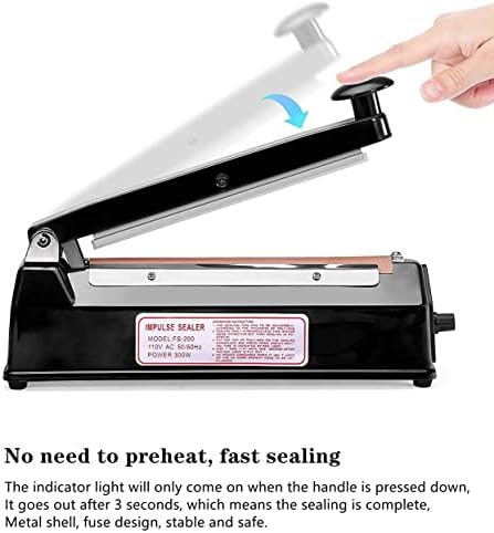 Teenza 400mm Bag Sealer Impulse Heat Sealer Hand Sealer Machine with an Extra Replacement Kit - Black