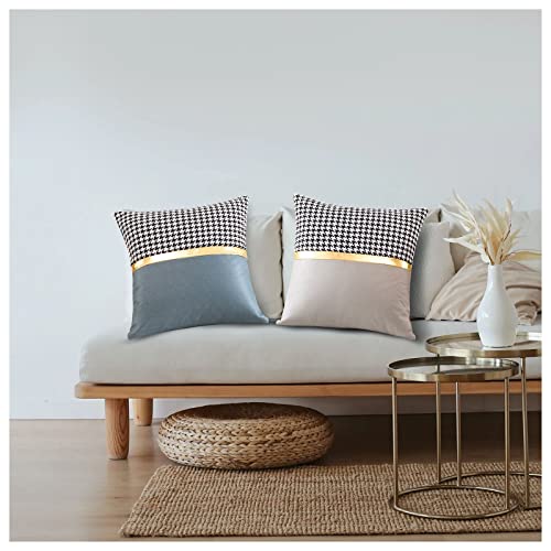 Funincrea Throw Pillow Covers 18 X 18 Leather Houndstooth Couch Pillow Covers Modern Decorative Pillow Covers Farmhouse Pillow Covers Beho Sofa Pillow Covers For Bed Patio Living Room (Gray+Blue) #TOP4