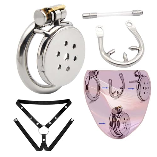 Stainless Steel Flat Plate Protective Cage for Sissy Men, Anti Escape and Slip, New Breathable with Belt and Tube Set -A16CCUS (40mm：A)