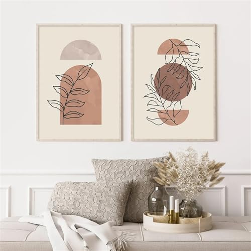 Decoración de arte para pared con lienzos boho abstractos y motivos de hojas