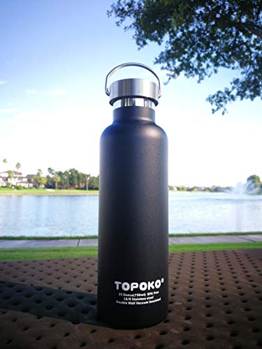 Topoko 25 Oz Stainless Steel Vacuum Insulated Water Bottle, Keeps Drink Cold Up To 24 Hours & Hot Up To 12 Hours, Leak Proof And Sweat Proof. Large Capacity Sports Bottle Wide Mouth Metal Lid (Black) #TOP1