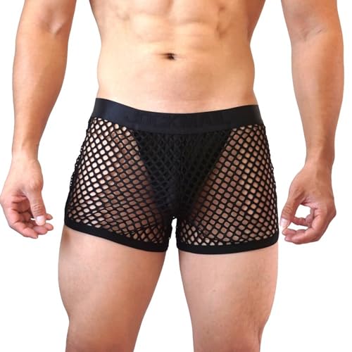 JOCKMAIL Men's Mesh Boxer Briefs Hot Low Waist Sexy Uderwer Breathable Fishnet Trunks