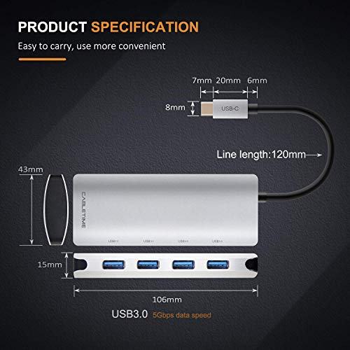 Image of Tobo Type C to 4 Port USB Port 3.0 Portable Data Hub Compatible with Mac-Book Pro USB Flash Drives and Other Type c Devices.
