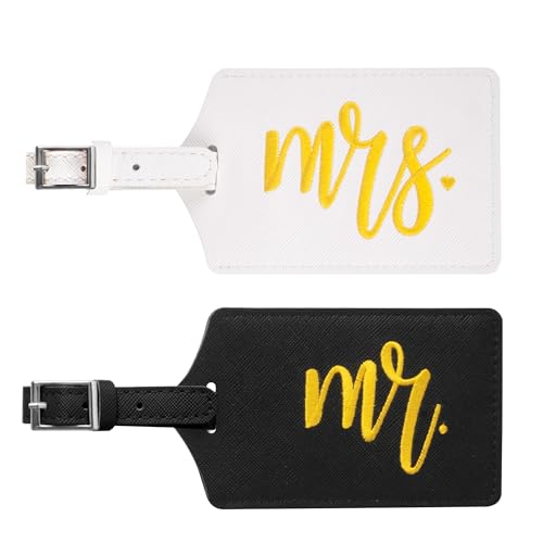 Image of Chelmon Mr and Mrs Tags for Couples, Bride Groom Honeymoon Travel Gifts, White & Gold, 4.5*2.7 inches | Bridal Shower, Engagement & Wedding Gifts - Personalized Registry Essentials for Just Married Newlyweds
