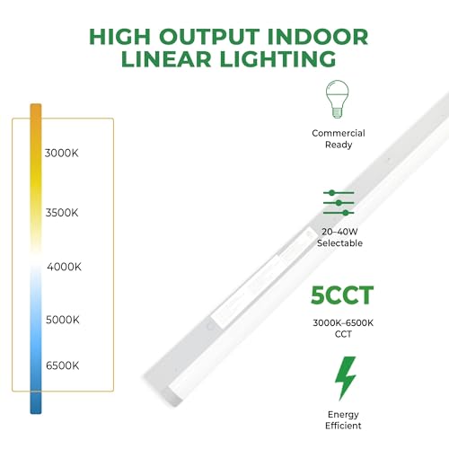Image of E2 LIGHTING 4 FT Black Linear Strip Light with Emergency Battery Backup | 5CCT and 5 Wattage 100-277V Linkable LED Shop Light | Commercial Ceiling Light Fixture