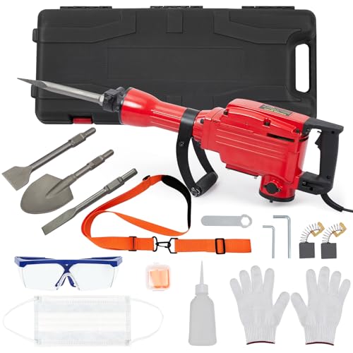 Electric Jack Hammer, 2200W Heavy-Duty Concrete Breaker Tool Kit With 4-Piece Chisels Bit Set