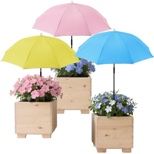 YOSN 3 Pack 19.6''-35.4'' Plant Umbrellas for Outdoor Plants, Plant Shades for Outdoor Plants Adjustable Height with Three-Point Stands Umbrella Sun Shade for Plants, Flower, Potted Plant, Garden