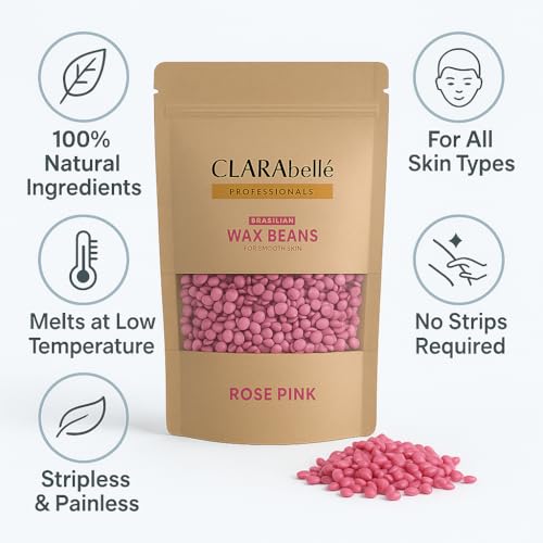 Image of CLARAbelle Professional Rose Pink Hard Wax Beans for Women | Stripless & Painless Hair Removal | Upper Lips, Face, Arms, Legs, Bikini & Full Body | Coarse Hair | Smooth Skin (800g)