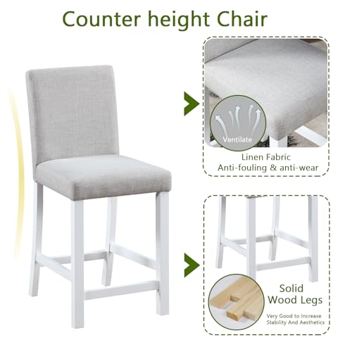 Image of KEIKI 5-Piece Counter Height Dining Table Set with Square Table and 4 Upholstered Chair, for 4 Person, Modern Style Crystal Decoration Wooden Table Set, Easy Assembly, for Kitchen, Dining Room,White