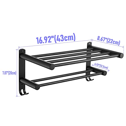 Leekayer Bathroom Towel Rack Double Layer, Black 40cm Stainless Steel Bathroom Towel Rack Wall Screw Installation 15.74 inches