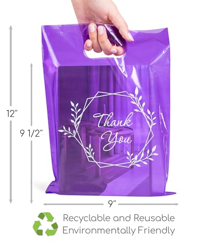 Image of Choice Marts 100 Purple Thank You Bags With Handles 9x12 Merchandise Bags