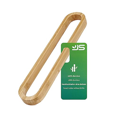 JS Toallero de madera de bambú sin taladrar, toallero de invitados, autoadhesivo, para baño, baño, puerta, cocina, 43 cm