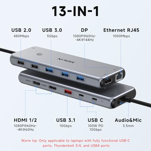Image of USB C Docking Station Laptop Hub Dual Monitor Multiport Adapter Dock Dongle,USB C to 2 HDMI,DisplayPort,PD Charging,Ethernet,7 USB A /C 3.1 /3.0 /2.0 Ports,Audio