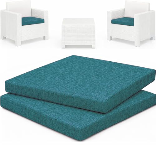 HAND 2 Cuscini da Esterno 53x50 cm, Alto 5 cm - per Sedie Giardino - Imbottiti e Impermeabili - Cuscini per Arredo Esterni, Salottini Rattan, Panche e Pallet - Prodotto in Italia (Petrolio)