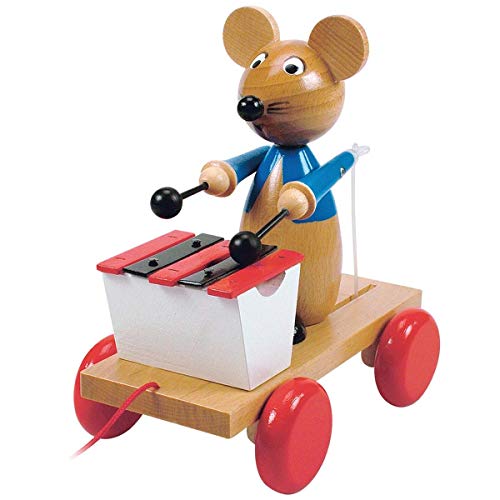 ZIEHTIER ZIEHFIGUR NACHZIEHTIER HOLZ MAUS m. XYLOPHON WOODY Holzspielzeug