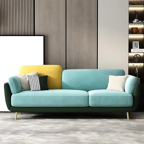 Image of Velvet Contemperory Sofa with Cushion Chaise Lounge Sectional Sofa Perfect for Living Room & Bedroom Guests Home & Office (Turquoise & Green, Three Seater)