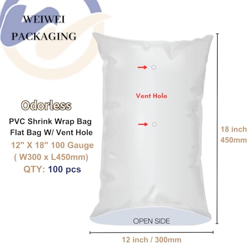 Image of Weiwei - 12x18 inch 100PCS Odorless PVC Heat Shrink Wrap Bags with Vent Hole
