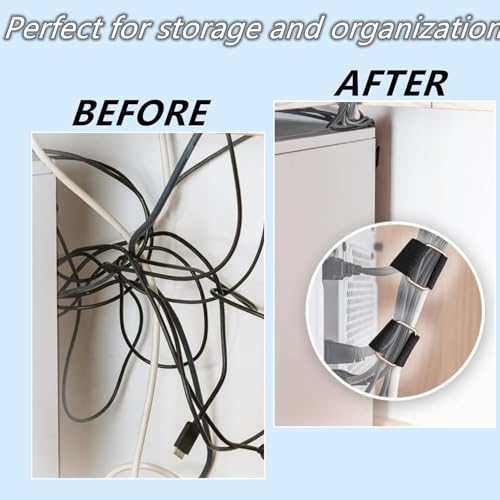 Image of Hook and Loop Straps Adhesive Hook & Loop Roll with 50 Buckles Cinch Strap Cable Management Reusable Nylon Strips for Organization and Storage (Black, 32.8 Feet /0.8 inch)