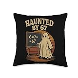 Haunted by 67 Ghost Math Joke Student Halloween Nerd Teacher Throw Pillow