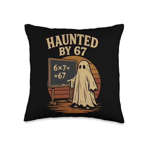 Haunted by 67 Ghost Math Joke Student Halloween Nerd Teacher Throw Pillow