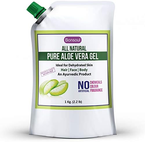 BONSOUL All Natural and Pure Aloe Vera Gel | 99% Aloe Vera | Ideal for Dehydrated Skin | Hair, Face and Body (1 KG)