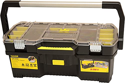 STANLEY Boîte à Outils 610 x 323 x 251 mm avec Organiseur Transparent - Grande Poignée Aluminium - Larges Attaches Anti-Corrosion - Organiseur avec Séparateur Amovible 1-97-514
