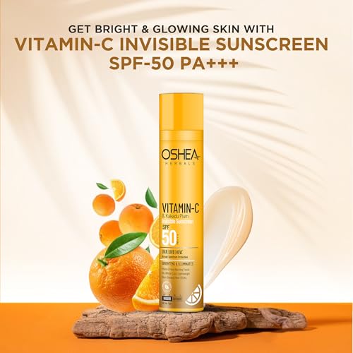 Image of Oshea Herbals Vitamin C & Kakadu Plum Invisible Sunscreen SPF 50 PA+++ for Women & Men | Lightweight & Hydrating with No White Cast | Prevents Tanning & Brightens Skin | Enriched wth Shea Butter 50ml