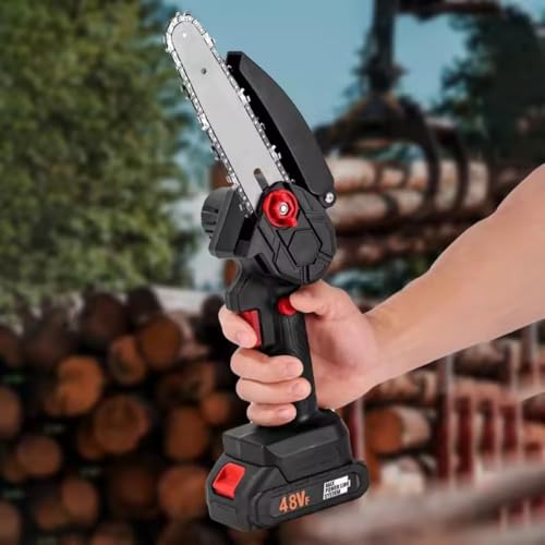 Image of Cordless Wood Cutting Machine for Home Cordless 6 Inch Battery Powered Electric Chainsaw with 2 Battery and Chain Portable Handheld One Hand Pruning ChainSaw (Double Battery)