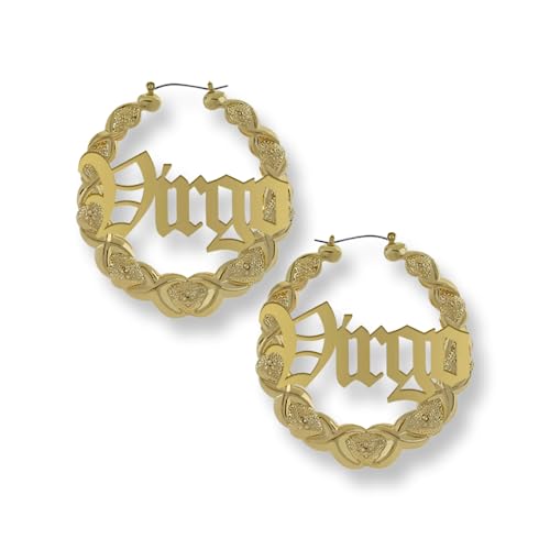 Zodiac Bamboo XOXO Hoop Earrings with Old English Font for Women Girls Astrology Earrings Fashion Jewelry 14K Gold Plated 90's Earrings for Women Hip Hop Style Party Accessory