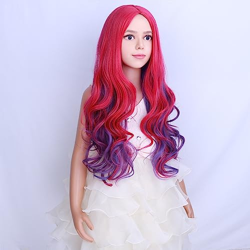Image of PATTNIUM Pink Purple Wig for Women Long Wavy Wig Pink Mix Purple Wigs Costume Heat Resistant Synthetic Cosplay Halloween Party Wigs(Pink Purple)