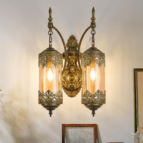 VitaLink Rustic Glass Wall Sconce Vintage 2-Lights Antique Gothic Wall