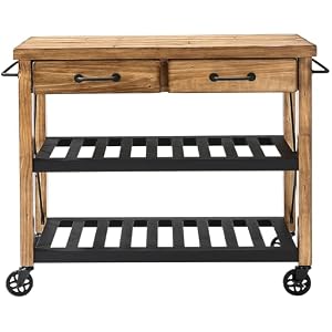 Crosley Furniture Roots Rolling Cart and Kitchen Island, Microwave Stand, with Storage Shelves and Drawers, Natural Crosley Furniture Roots Rolling Cart and Kitchen Island Microwave Stand with Storage Shelves and Drawers Natural