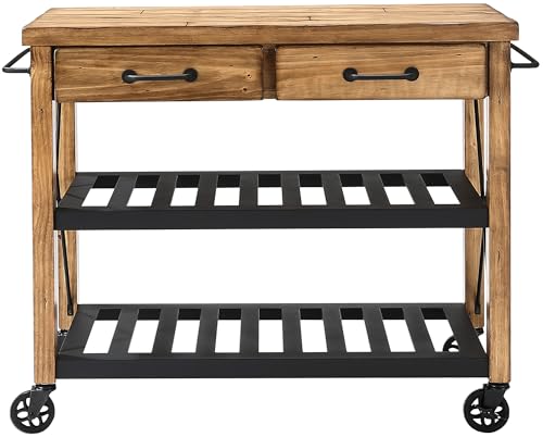Crosley-Furniture-Roots-Rolling-Cart-and-Kitchen-Island-Microwave-Stand-with-Storage-Shelves-and-Drawers-Natural Crosley Furniture Roots Rolling Cart and Kitchen Island Microwave Stand with Storage Shelves and Drawers Natural