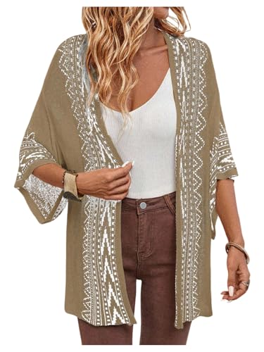 Image of WDIRARA Women's Tribal Boho Cardigans Open Front Knit Lightweight Short Sleeve Kimonos Sweater