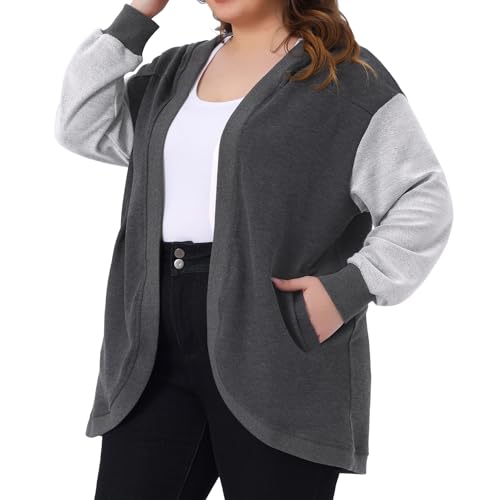 Agnes Orinda Plus Size Womens Hooded Open Front Sweatshirt Jacket with Pockets Casual Oversized Long Sleeve Hoodies2