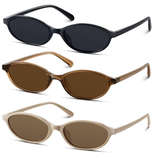 KUGUAOK Retro Oval Sunglasses for Women 90s Design Small Cat Eye Sun Glasses UV Protection Y2k Trendy Narrow Shades