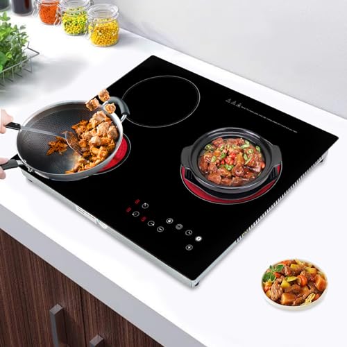 24" 3-Burner Ceramic Electric Cooktop, 2600W Cooking Bench With Touch Control, 9 Heating Levels, Timer & Child Safety Lock, Portable Built-in Countertop For Kitchen, RV & Home Cooking