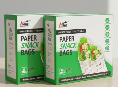 Image of Multi-Purpose Paper Snack Bags with Sealing Stickers | Pack of 2 | 120 Bags, 8x6 Inch Each