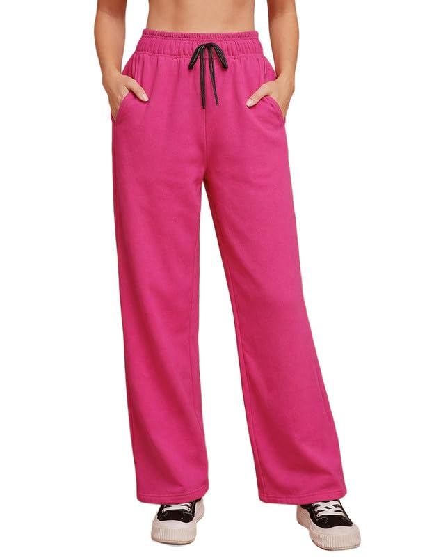 Image of Women's Wide Leg Sweatpants - Soft Fabric High Waist Lounge Pants with Drawstring & 2 Pockets, Casual Relaxed Fit Track Pants Size -S-M-L-XL-2XL-3XL
