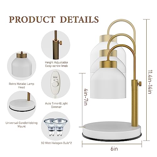 Aikut Candle Warmer Lamp, With 2 Bulbs,Timer & Dimmer,Compatible With Large Yankee Candle Jars,3 Wick Candles,Height Adjustable Electric Top Candle Melter,White,110-120V #TOP1