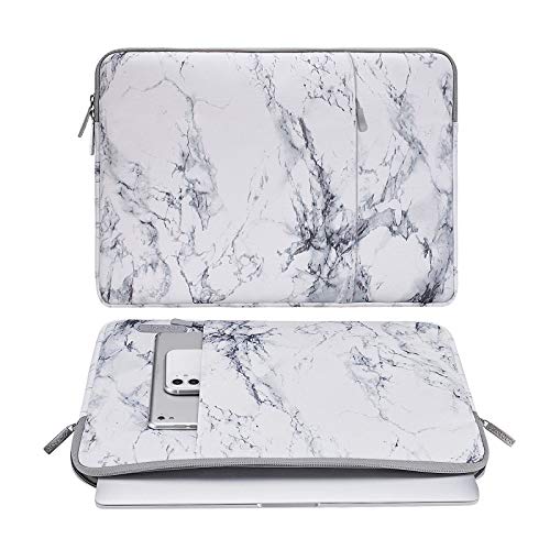 Image of MOSISO Laptop Sleeve Compatible with 13-13.3 inch MacBook Pro, MacBook Air, Notebook Computer, Polyester Vertical Carrying Case Bag with Pocket, White Marble