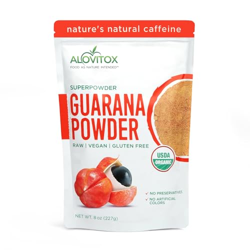 Alovitox Organic Guarana Seed Powder | Raw Guarana Seed Extract Vegan Non-GMO & Gluten-Free (Superfood 65mg of Natural Caffeine per Serving) 8oz/113 Servings