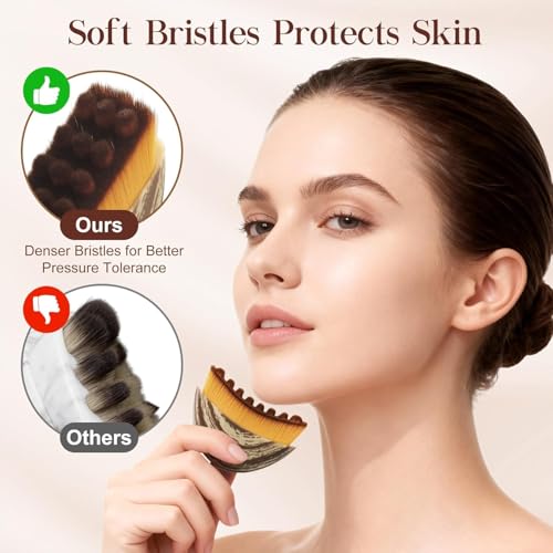 Image of Lymphatic Brush Guasha | Face Sculpting Tool for De-Puffing, Jawline Definition & Skin Firming | Soft Bristle Facial Drainage for Massage & Skincare Use