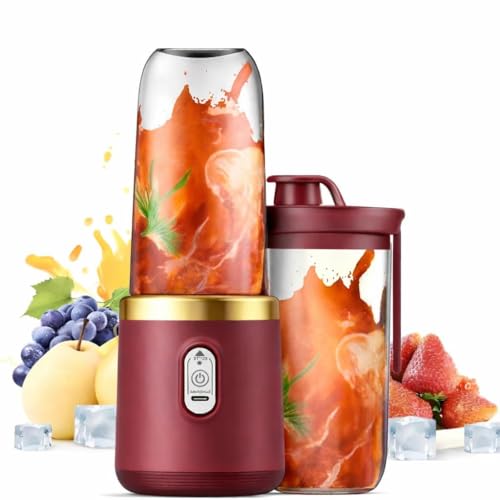 Image of Portable Blender Electric Juicer USB Rechargeable Fruit Mixers Mini Personal Smoothie Maker 6 Blades 3 Gears Ideal for smoothies, protein shakes, fresh juices, sauces -1500mAh Battery (MAROON-2026)