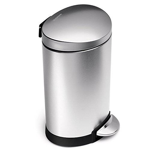 simplehuman, Brushed Stainless Steel 6 Liter / 1.6 Gallon Semi-Round Bathroom Step Trash