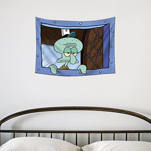 Funny Octopus Cartoon Tapestry Wall Hanging Window Design For Bedroom Home Decor Size 3X5 Feet College Dorm Room Man Cave Frat Wall Outdoor Flag #TOP6
